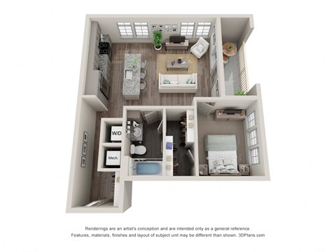 Floor plan for 1 bed, 1 bath, 706 sqft
